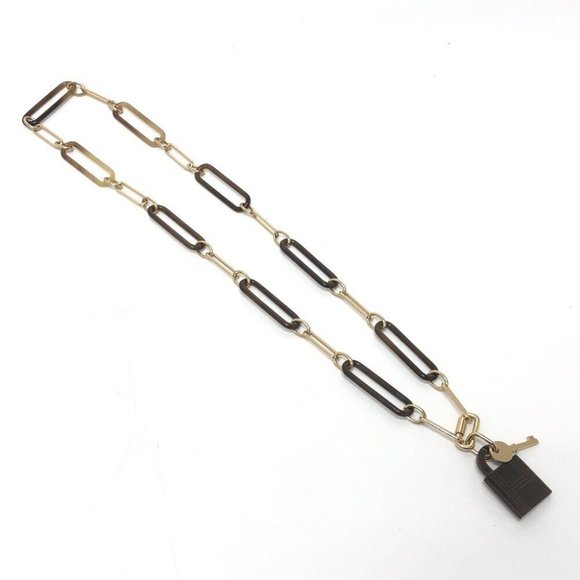 HERMES Amulet Padlock GM Accessories Necklace Brown/GoldHardware - Picture 1 of 11